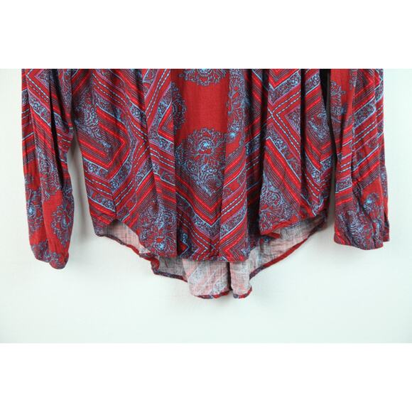 Free People Medium Tunic Top Red Blue Boho Hippy High Neck walking on a Dream - Picture 4 of 11